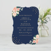 Navy Gold Floral Confetti Hochzeit speichern das D Save The Date (Stehend Vorderseite)