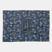 Navy Gold Floral Dish Towel Chic Personalized Gift Geschirrtuch (Horizontal)