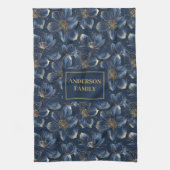 Navy Gold Floral Dish Towel Chic Personalized Gift Geschirrtuch (Vertikal)