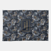 Navy Gold Floral Elegant Monogram Kitchen Towel Geschirrtuch (Horizontal)