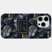 Navy Gold Floral iPhone Case Chic Quinceañera Gift (Rückseite (Horizontal))