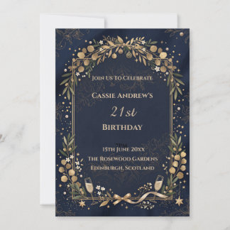 Navy Gold Floral Meilenstein-Geburtstag Einladung