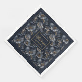 Navy Gold Floral Napkins Elegante Monogram Accent Serviette (Ecke)