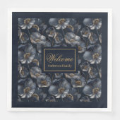 Navy Gold Floral Napkins Elegante Monogram Accent Serviette (Vorderseite)