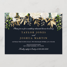Navy Gold Floral Probe Dinner Einladung