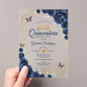 Navy Gold Floral Quinceanera Acryleinladungen (Insitu (Handheld))