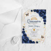 Navy Gold Floral Quinceanera Acryleinladungen