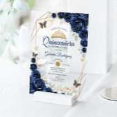 Navy Gold Floral Quinceanera Acryleinladungen