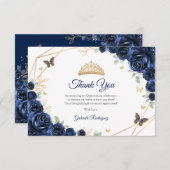Navy Gold Floral Quinceanera Dankeskarte (Vorne/Hinten)