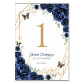 Navy Gold Floral Quinceanera Tischnummer (Rückseite)