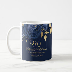 Navy Gold Floral Rose 90. Geburtstag Kaffeetasse