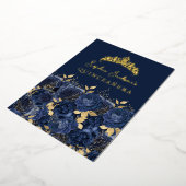 Navy Gold Floral Rosen Quinceanera Folieneinladung (Gedreht)