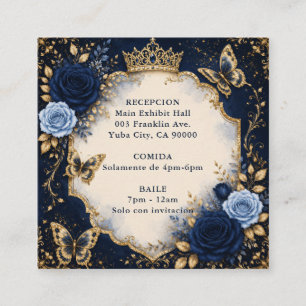 Navy Gold Floral Schmetterling Quinceañera Begleitkarte