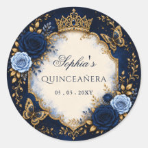 Navy Gold Floral Schmetterling Quinceañera