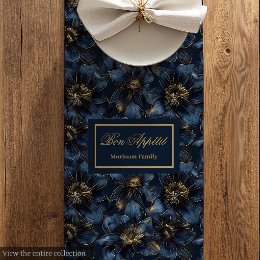 Navy Gold Floral Table Runner Trendy Minimalist Mittelgroßer Tischläufer