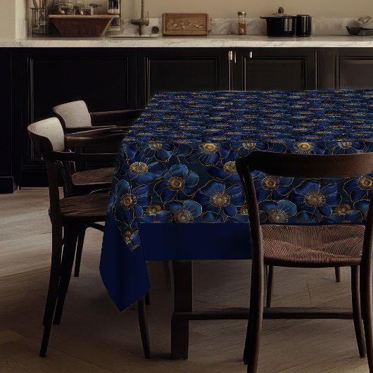 Navy Gold Floral Tablecloth Elegant Monogram Decor Tischdecke