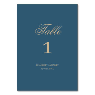 Navy Gold Florale Boho-Hochzeit Tischnummer
