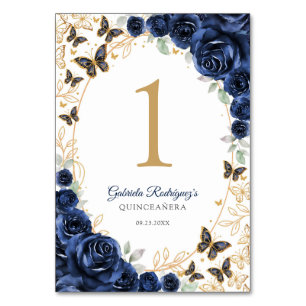 Navy Gold Florale Quinceanera Tischnummer