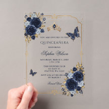 Navy Gold Florale Schmetterling Quinceañera