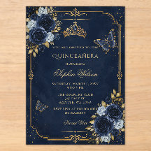 Navy Gold Florale Schmetterling Quinceañera