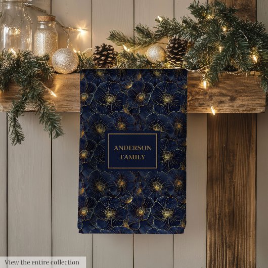 Navy Gold Flower Towel Modern Monogram Kitchen Geschirrtuch
