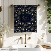 Navy Gold Flower Towels Modern Monogram Style Badhandtuch Set