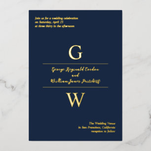 Navy & Gold Foil Initials informelle Hochzeit Folieneinladung