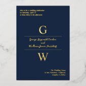 Navy & Gold Foil Initials informelle Hochzeit Folieneinladung (Vorderseite)