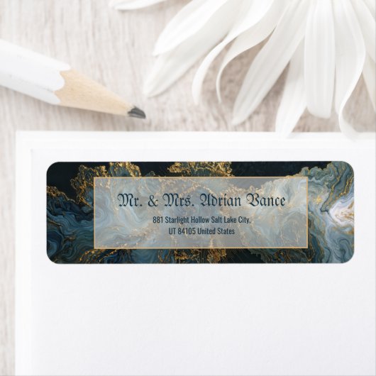 Navy Gold Foil Marble Agate Return Address (Insitu)