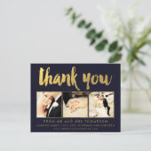 Navy Gold Foil Vielen Dank Script Typografy Foto Postkarte (Stehend Vorderseite)