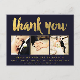 Navy Gold Foil Vielen Dank Script Typografy Foto Postkarte