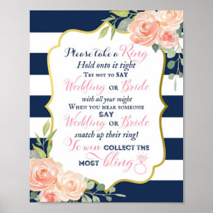 Navy Gold Foil Wedding Brautparty-Zeichen 8x10" Poster