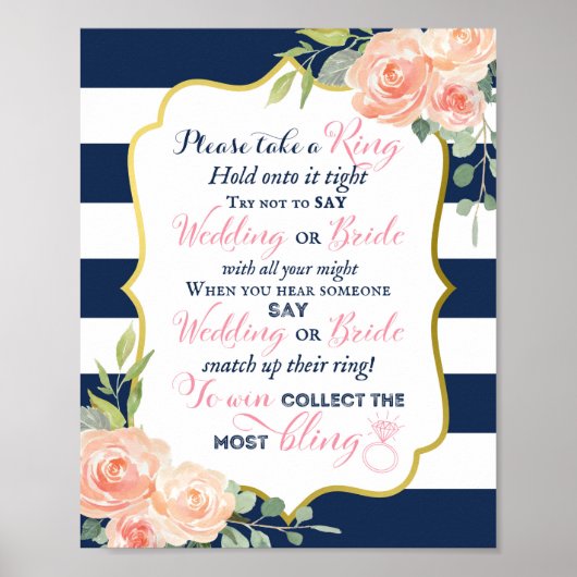 Navy Gold Foil Wedding | Brautparty-Zeichen 8x10" Poster (Vorne)