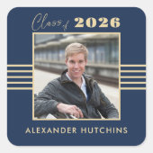 Navy Gold Foto Frame 2025 Graduate Quadratischer Aufkleber (Vorderseite)