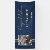 Navy Gold Foto Frame 2025 Graduation Party Banner (Vertikal)