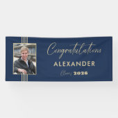Navy Gold Foto Frame 2025 Graduation Party Banner (Horizontal)