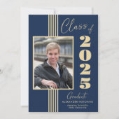 Navy Gold Foto Frame Class 2025 Abschluss Ankündigung (Vorderseite)