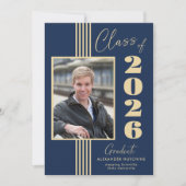 Navy Gold Foto Frame Class 2025 Abschluss Ankündigung (Vorderseite)