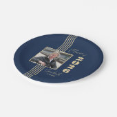 Navy Gold Foto Frame Class 2025 Abschluss Pappteller (Schrägansicht)