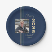 Navy Gold Foto Frame Class 2025 Abschluss Pappteller (Vorderseite)