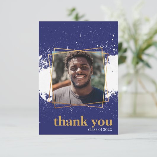 Navy & Gold Funky Platscher Abschluss Danke Karte (Stehend Vorderseite)