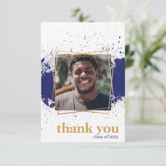 Navy & Gold Funky Platscher Abschluss Danke Karte (Stehend Vorderseite)
