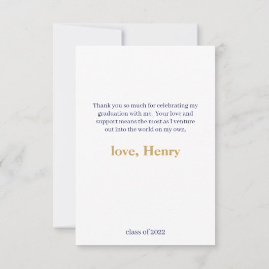 Navy & Gold Funky Platscher Abschluss Danke Karte (Rückseite)