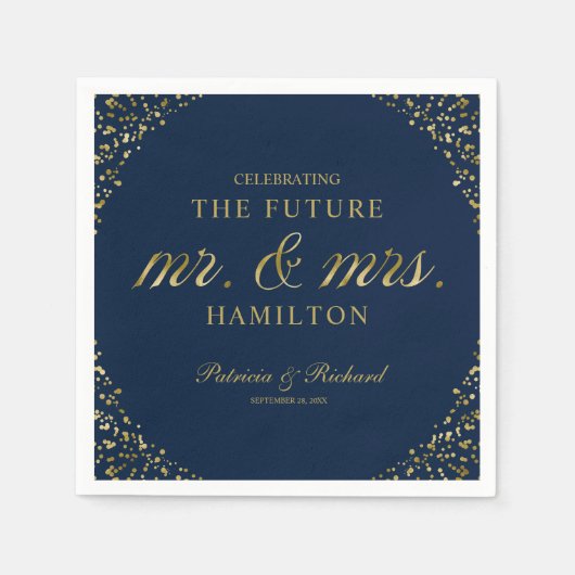 Navy Gold Future Mr. and Mrs Engagement Party Serviette (Vorderseite)