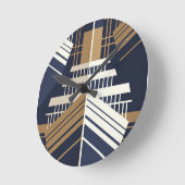 Navy Gold Geometric Maritime Ocean Liner Art Deco Runde Wanduhr (Winkel)