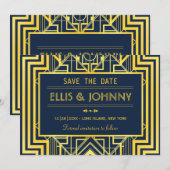 Navy & Gold Geometric Save the Date (Vorne/Hinten)