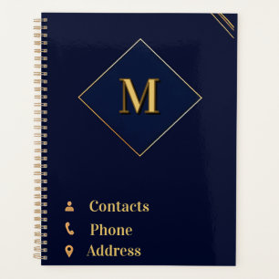 🔷 Navy Gold Geometrisches Notizbuch mit Kontakt-I Planer