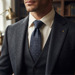 Navy Gold Gittermedaillon Krawatte