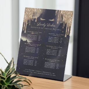 Navy & Gold Glam Glitzer Tropfen Eyelash Services Sockelschild
