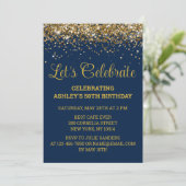 Navy & Gold Glitzer 50. Geburtstag Feiern Einladung (Stehend Vorderseite)